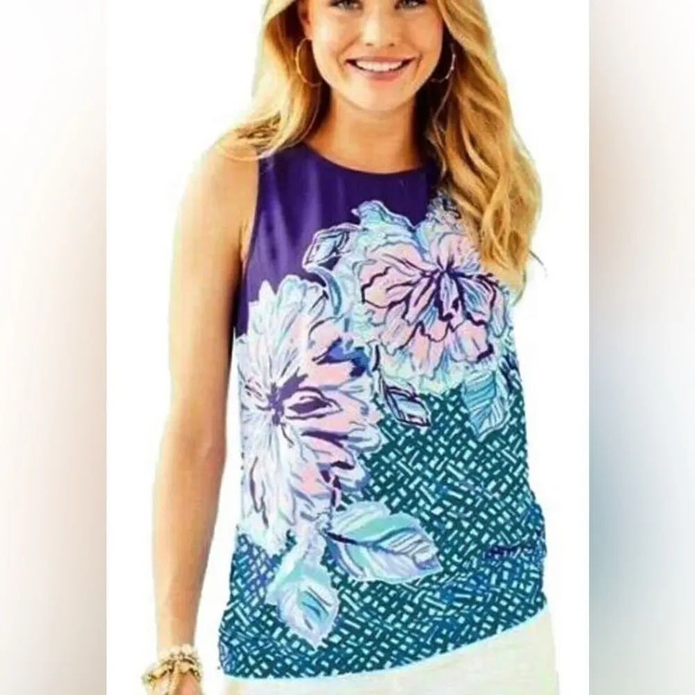 Lilly Pulitzer Blue Floral Tank Top S